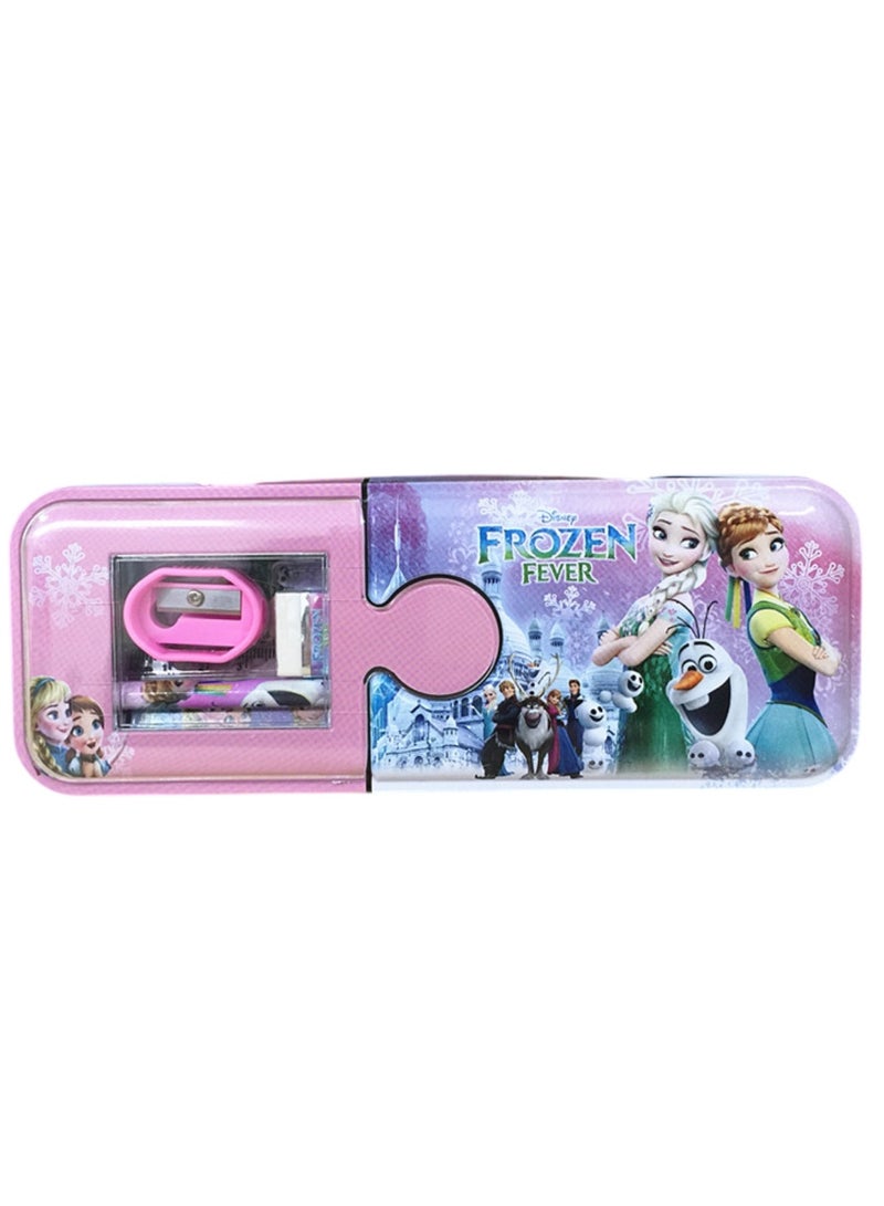 Huitich Frozen Fever Cartoon Double-Layer Tin Pencil Case for Kids Stationery Organizer Box  - Image 1
