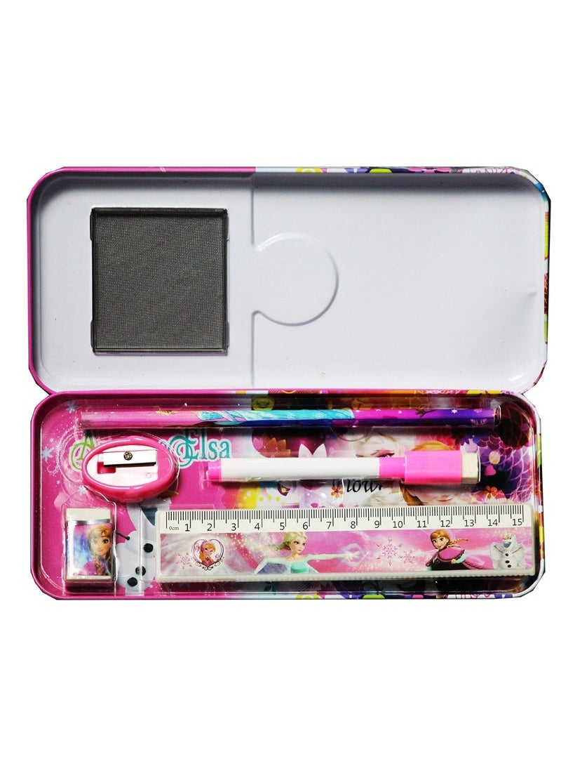 Huitich Frozen Fever Cartoon Double-Layer Tin Pencil Case for Kids Stationery Organizer Box  - Image 2