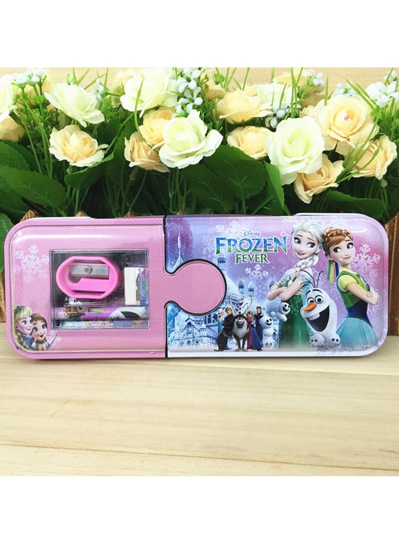 Huitich Frozen Fever Cartoon Double-Layer Tin Pencil Case for Kids Stationery Organizer Box  - Image 3