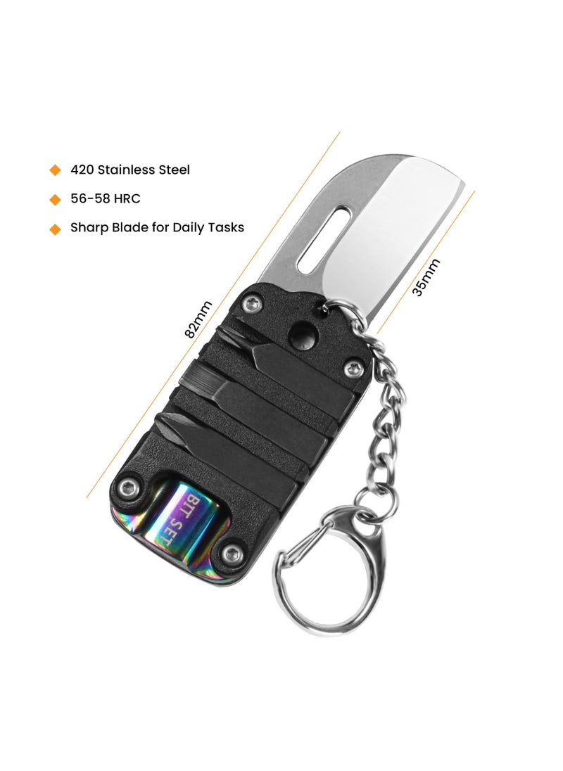 Generic - 2 PCS Mini Keychain Pocket Knife Set, Tiny Stainless Steel Folding Utility Knife with 1.2 Inch Blade, Envelope Opener, EDC Tool, Includes Screwdriver Bits for Everyday Carry. - Image 1