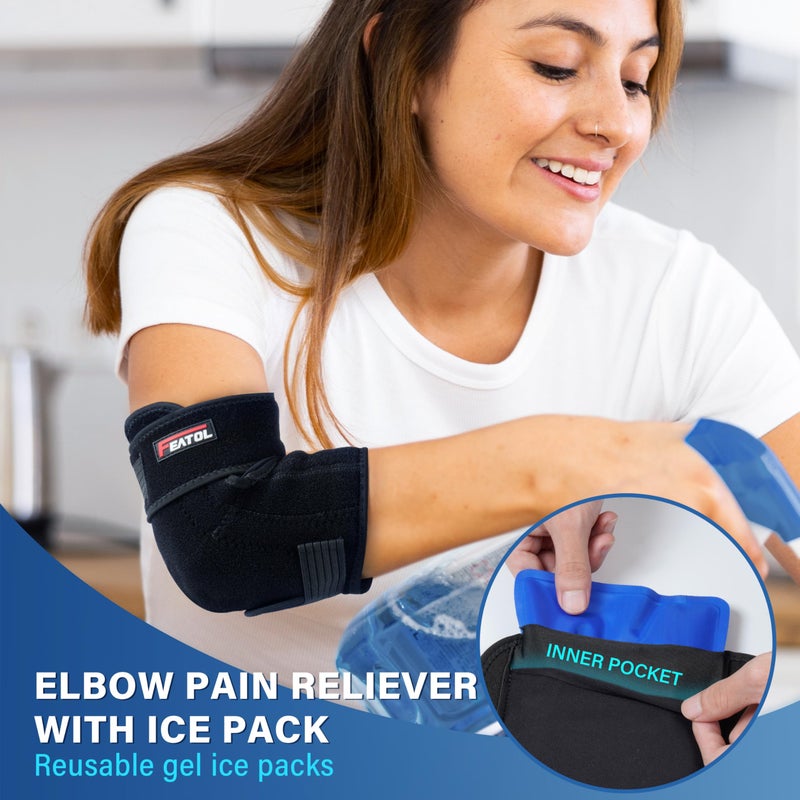 FEATOL Elbow Brace with Ice Pack for Tendonitis and Tennis Elbow-Pain Relief for Cubital Tunnel  Ulnar Nerve Entrapment  Bursitis-Reusable Ice Pack Brace for Men and Women  Large - Image 4