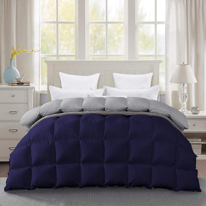 BEDDY FUSION Heavy Winter 600 GSM Comforter Double Bed Size 90X100 600 GSM Microfiber Super Soft Fluffy for Winter ComforterRajaiDuvetBlanket Double Bed Navy BlueSilver Grey Color - Image 1