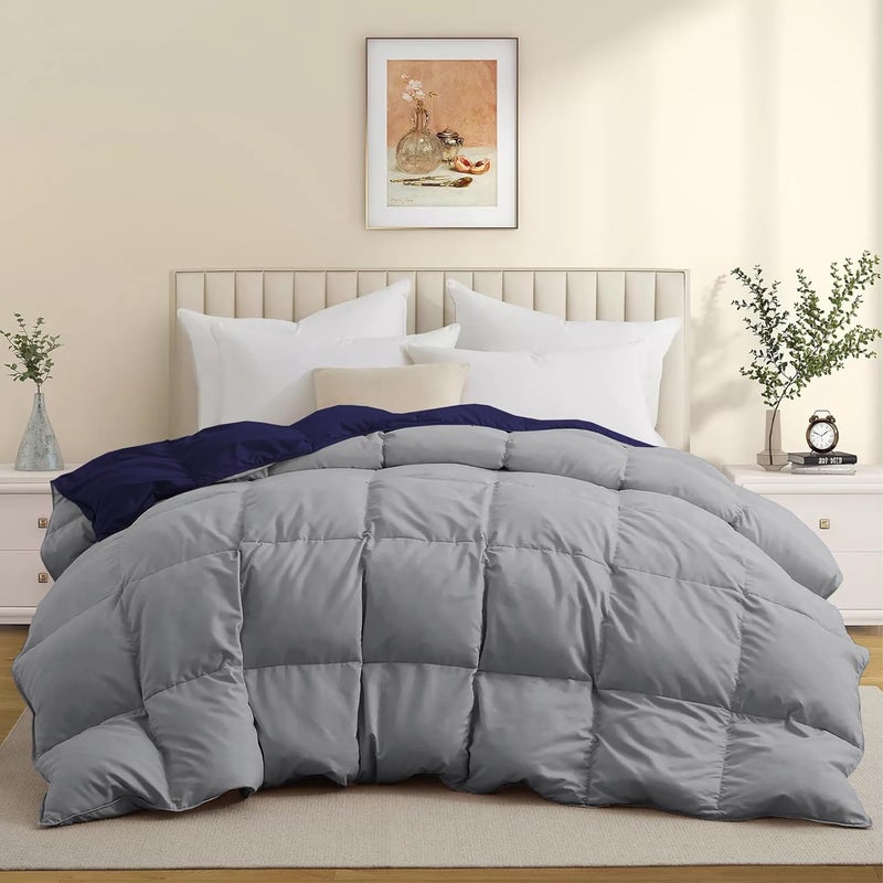 BEDDY FUSION Heavy Winter 600 GSM Comforter Double Bed Size 90X100 600 GSM Microfiber Super Soft Fluffy for Winter ComforterRajaiDuvetBlanket Double Bed Navy BlueSilver Grey Color - Image 2