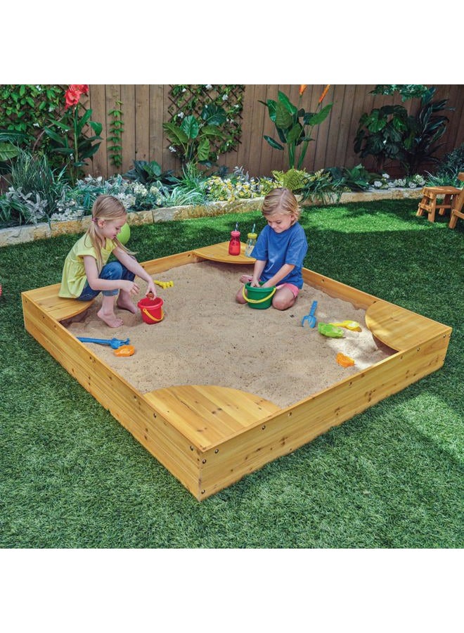 KidKraft Wooden Backyard Sandbox with Built-in Corner Seating and Mesh Cover, Kid's Outdoor Furniture, Honey, Gift for Ages 2-8 - Image 2