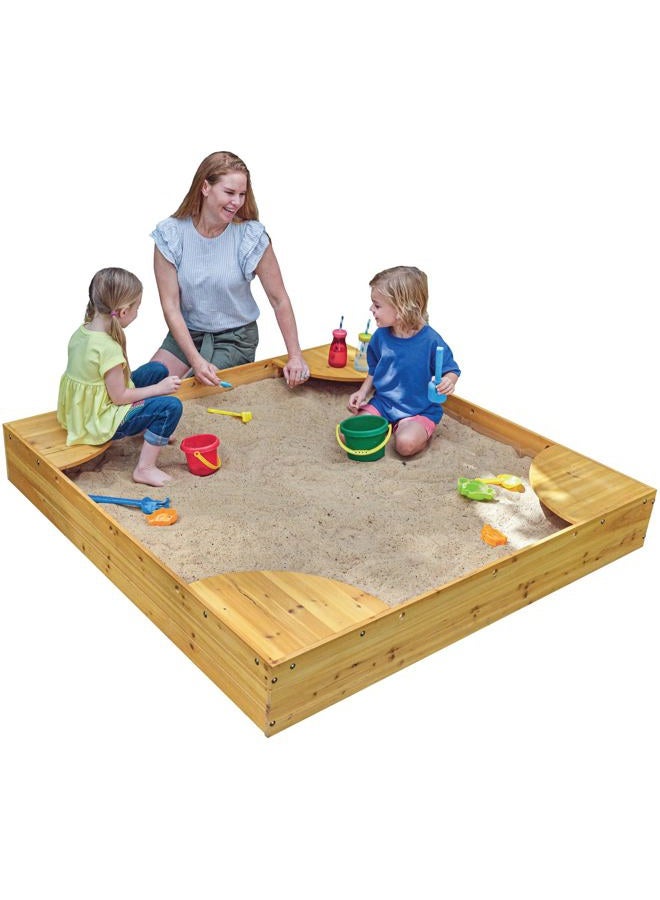 KidKraft Wooden Backyard Sandbox with Built-in Corner Seating and Mesh Cover, Kid's Outdoor Furniture, Honey, Gift for Ages 2-8 - Image 1