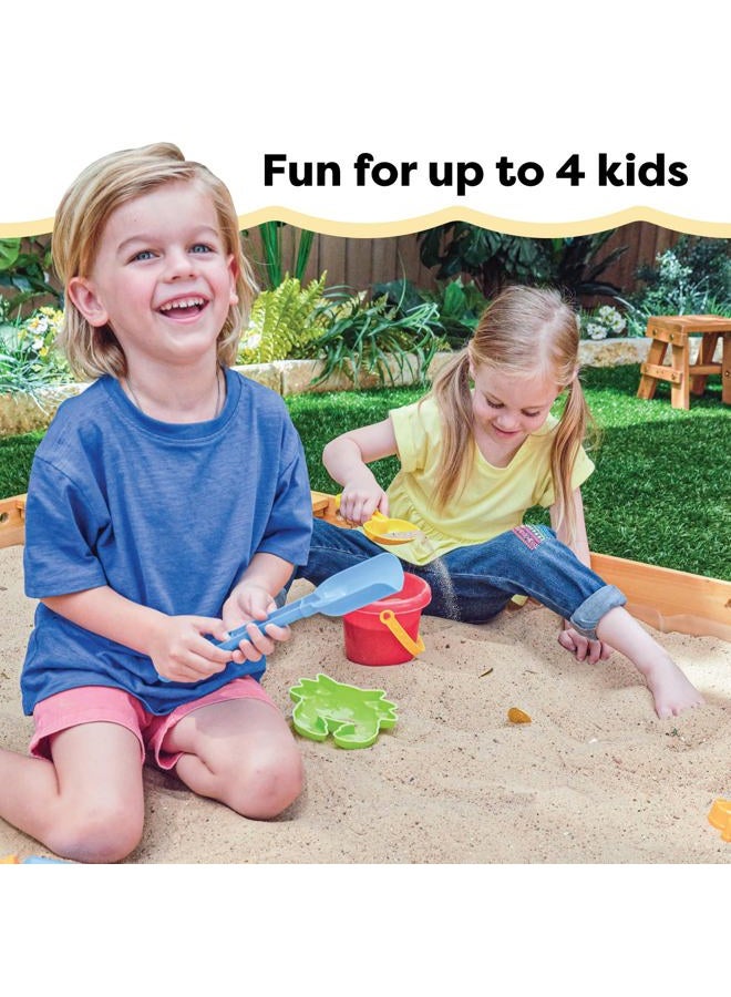 KidKraft Wooden Backyard Sandbox with Built-in Corner Seating and Mesh Cover, Kid's Outdoor Furniture, Honey, Gift for Ages 2-8 - Image 5