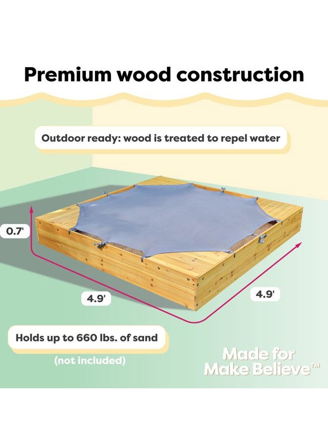 KidKraft Wooden Backyard Sandbox with Built-in Corner Seating and Mesh Cover, Kid's Outdoor Furniture, Honey, Gift for Ages 2-8 - Image 3