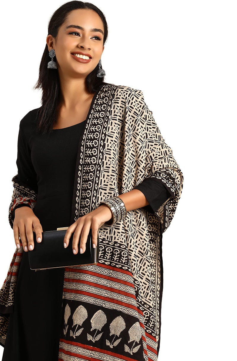 Janasya Women Black Rayon Kurta Dupatta Set with Solid Print Outfit for Women - Image 5