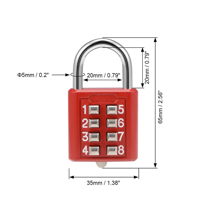 uxcell 8-Digit Combination Padlock Push Button Lock for Locker Cabinet Red - Image 2