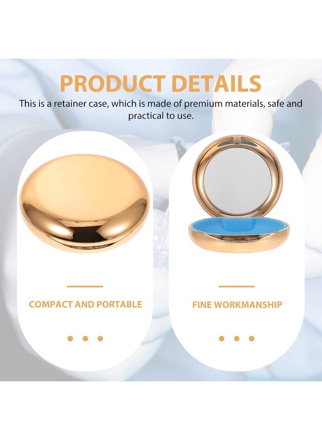 Healifty Portable Dental Retainer Box Dental Braces Case Practical Invisible Denture Case Dental Mouth Guard Case With Mirror Oral Care Box (Golden), 8.7X2.7Cm - Image 2