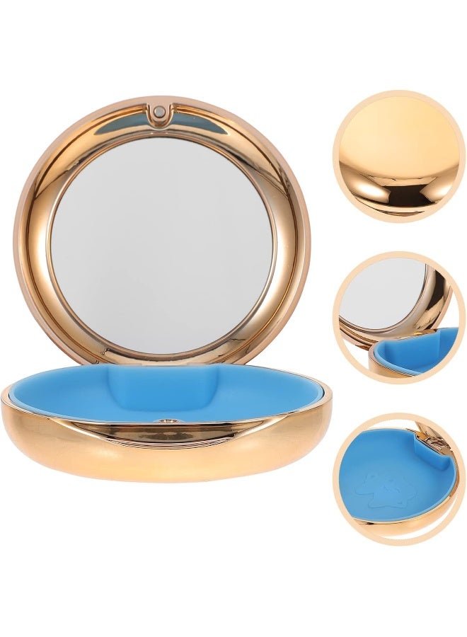 Healifty Portable Dental Retainer Box Dental Braces Case Practical Invisible Denture Case Dental Mouth Guard Case With Mirror Oral Care Box (Golden), 8.7X2.7Cm - Image 5