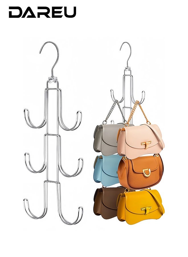 DAREU 2-Pack Metal Purse Hanger Organizer – Heavy-Duty Stainless Steel Closet Hooks for Handbags, Belts, Scarves & Hats, Multi‑Layer Space-Saving Design (Silver)  - Image 1