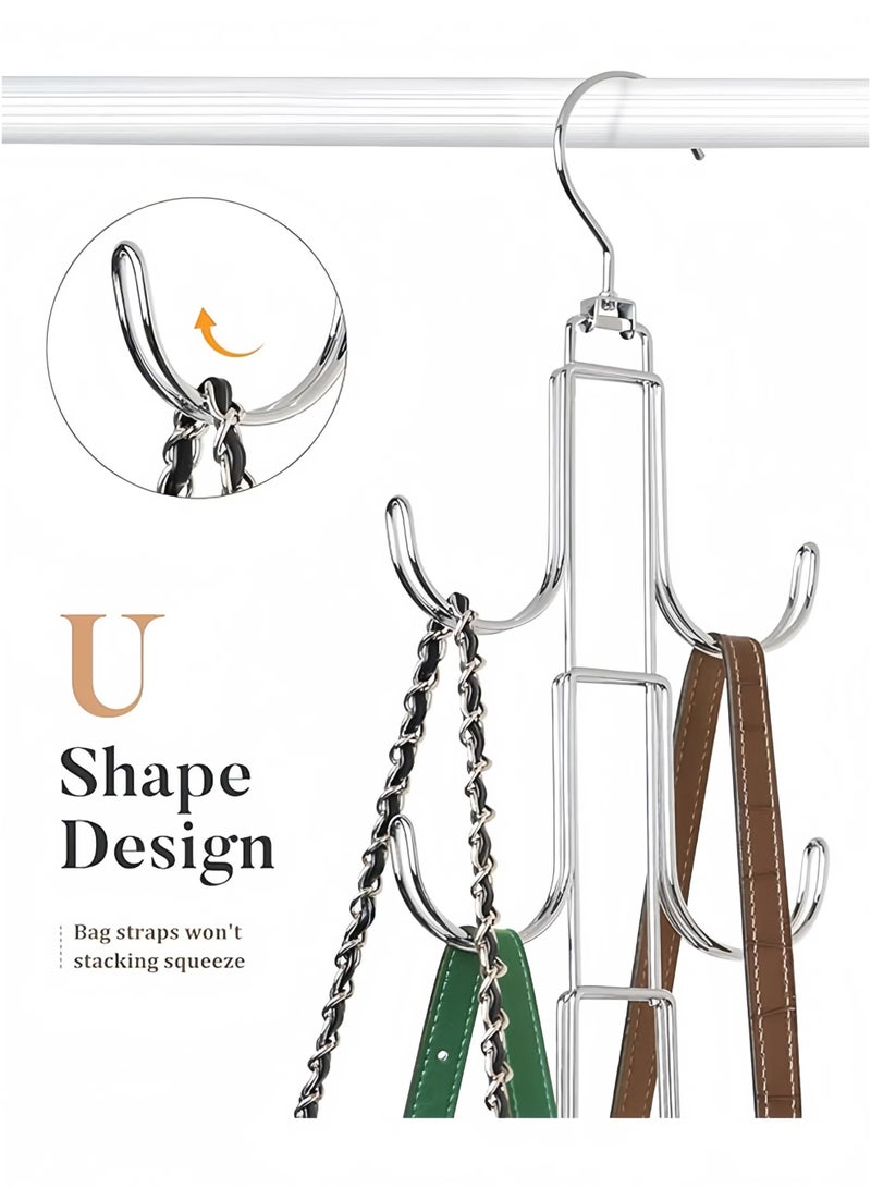 DAREU 2-Pack Metal Purse Hanger Organizer – Heavy-Duty Stainless Steel Closet Hooks for Handbags, Belts, Scarves & Hats, Multi‑Layer Space-Saving Design (Silver)  - Image 4