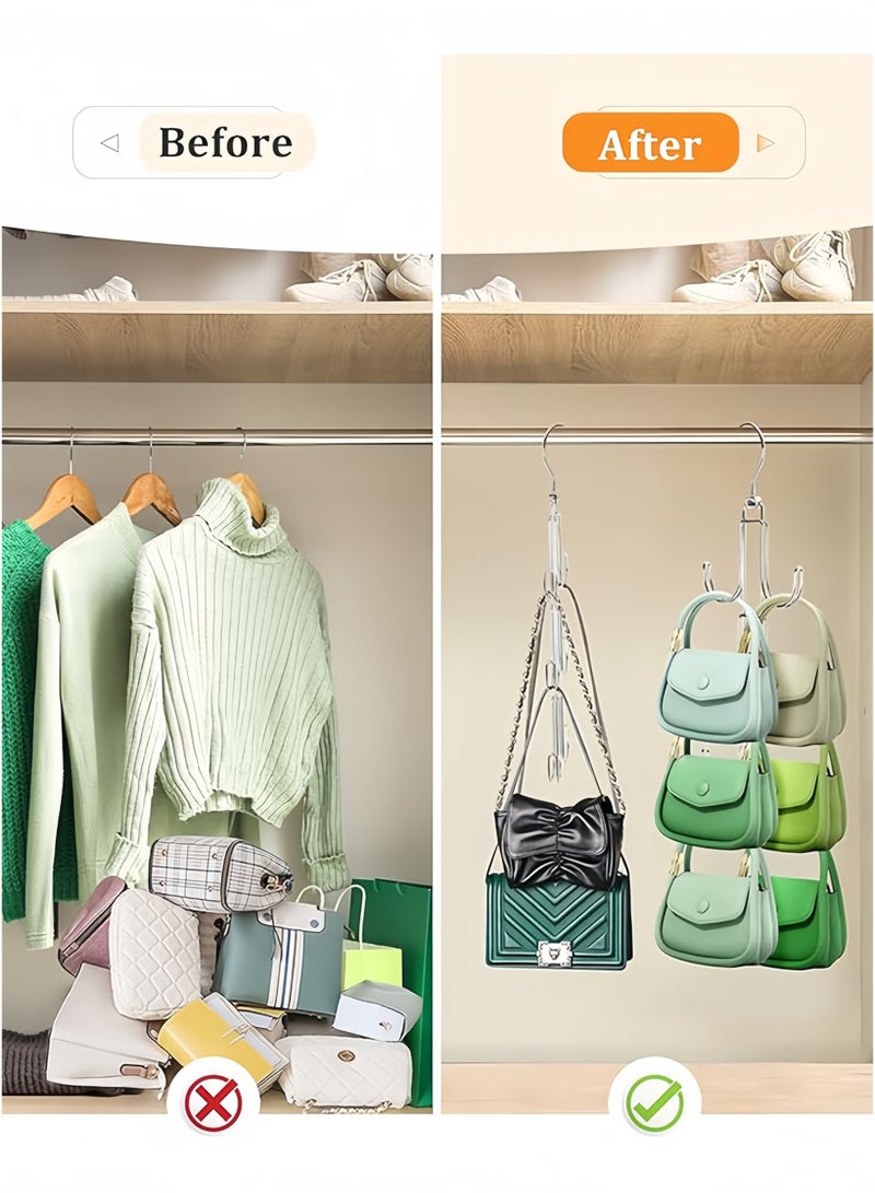DAREU 2-Pack Metal Purse Hanger Organizer – Heavy-Duty Stainless Steel Closet Hooks for Handbags, Belts, Scarves & Hats, Multi‑Layer Space-Saving Design (Silver)  - Image 2