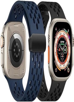 Dado (2 Pack) Magnetic Buckle Silicone Band Compatible with Apple watch 8 Ultra | 8 | 7 | 6 49/45/44/42 mm, Hole design Silicone Strap