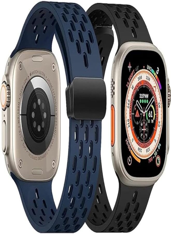 Dado - Dado (2 Pack) Magnetic Buckle Silicone Band Compatible with Apple watch 8 Ultra | 8 | 7 | 6 49/45/44/42 mm, Hole design Silicone Strap - Image 1