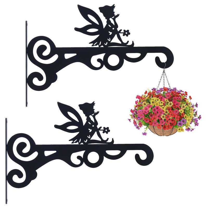 hogardeck Plant Hangers Outdoor Decor, 2 Pack 10â€ Metal Hanging Plant Bracket with Fairy for Garden Patio Yard Decor, Anti Rust Plant Hooks for Hanging Plants, Bird Feeder, Wind Chime, Lantern - Image 1