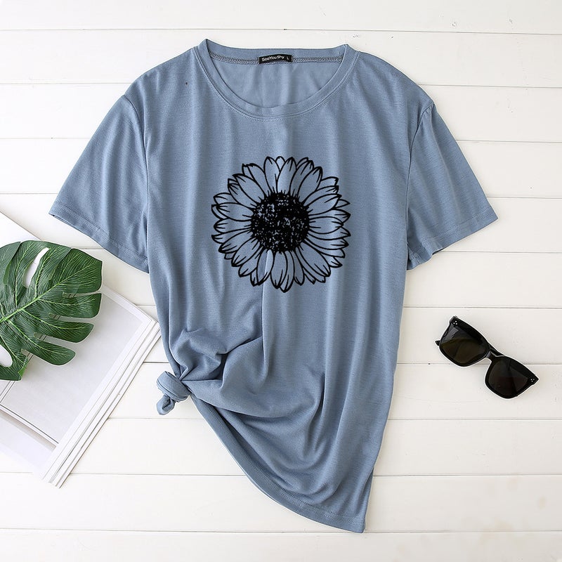 2020 Women's T-shirt Printed Sunflower Pattern Polyester Cotton T-shirt Women's Top s-9701 - Image 1