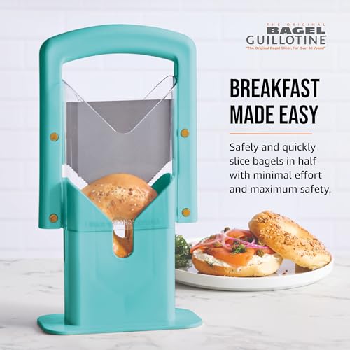 Hoan Bagel Guillotine Universal Slicer with Built In Safety Shield to Protect Fingers. Perfect for Smoothly Slicing Bagels, Buns, Muffins and More, Non Stick. 9.25 inch, Aqua Sky - Image 2