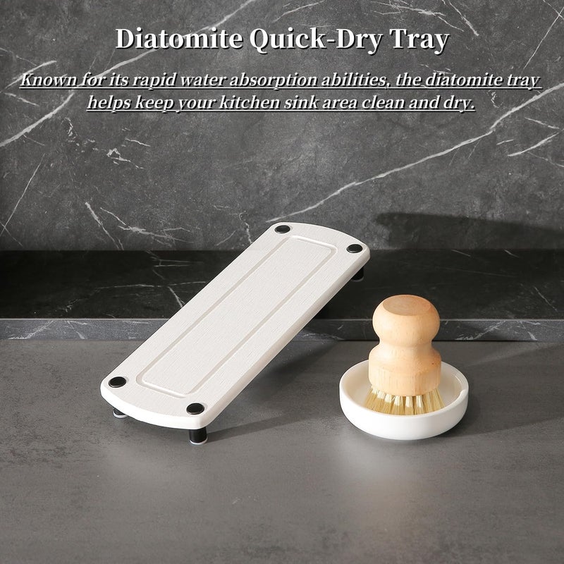 MOMEEMO White Soap Dispenser Set Comes with Stainless Steel Pumps, Instant Dry Tray, and Dish Scrub Brush, Suitable for Kitchen Accessories and Farmhouse Decor. (White) - Image 4
