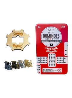 Regal Games Regal Games Mexican Train Double 12 Dominoes Set for Adults & Kids - Domino Game with 91 Tiles Colored Dots & 4 Metal Trains - 2-8 Player Games & Ideal for Family Fun Game Night and Travel (Ages 8+)  - Image 1