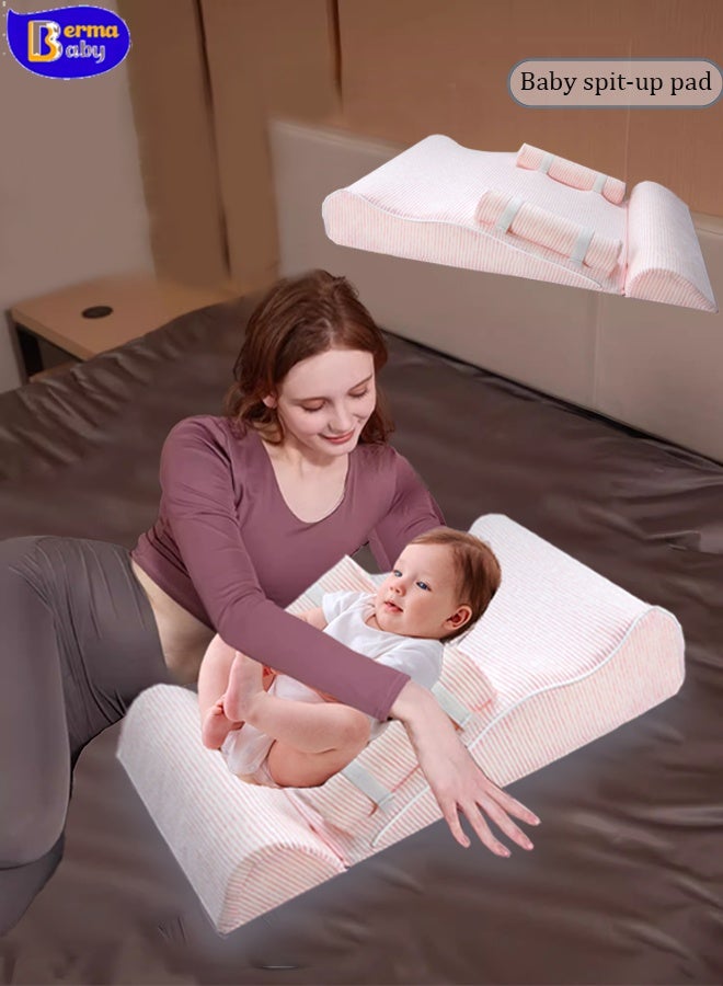 Berma Baby Baby Wedge Pillow Nursery Pillows, 30 °Tilt Breastfeeding Pillow, Baby Lounger Baby Nest,Ergonomic Anti Vomiting Pillow, Prevent Spitting Flat Head Reflux, Breathable Soft Pure Cotton (Pink) - Image 1