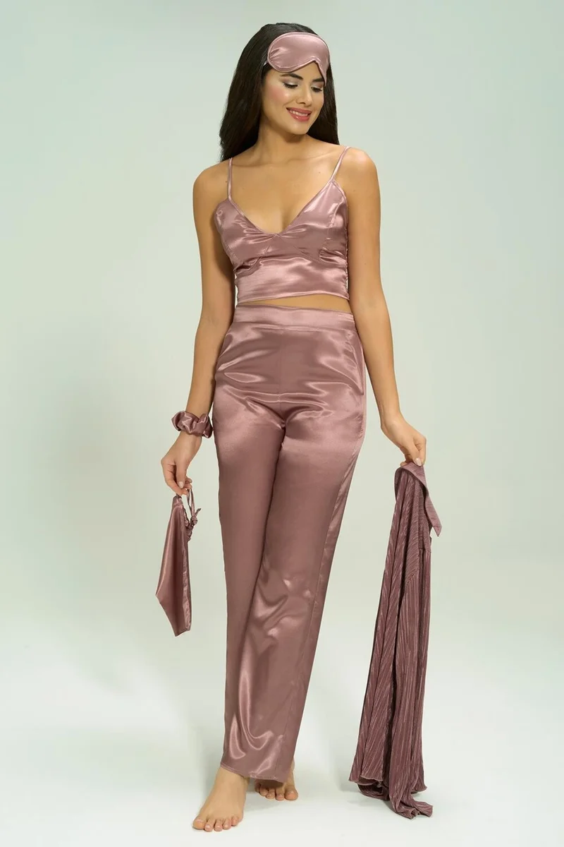 فور يو ان اند اوت 6-Piece Pleated Mink Bustier Pajama Set S27573