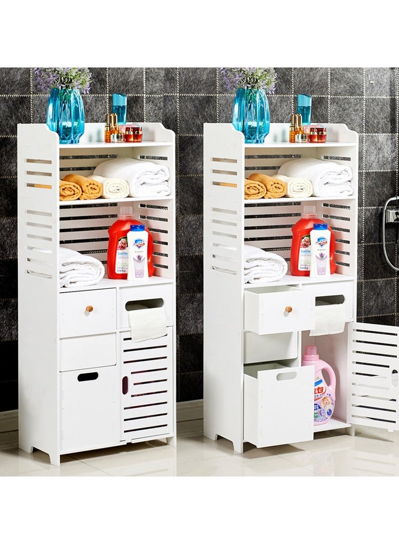 Eworld Waterproof White PVC Floor Cabinet Organizer, Stylish Storage Solution Featuring Shelves, Drawer, Tissue Holder, and Door for Bathroom, Kitchen, Living Room, or Bedroom Accessories, Available in 2 Sizes - Image 3