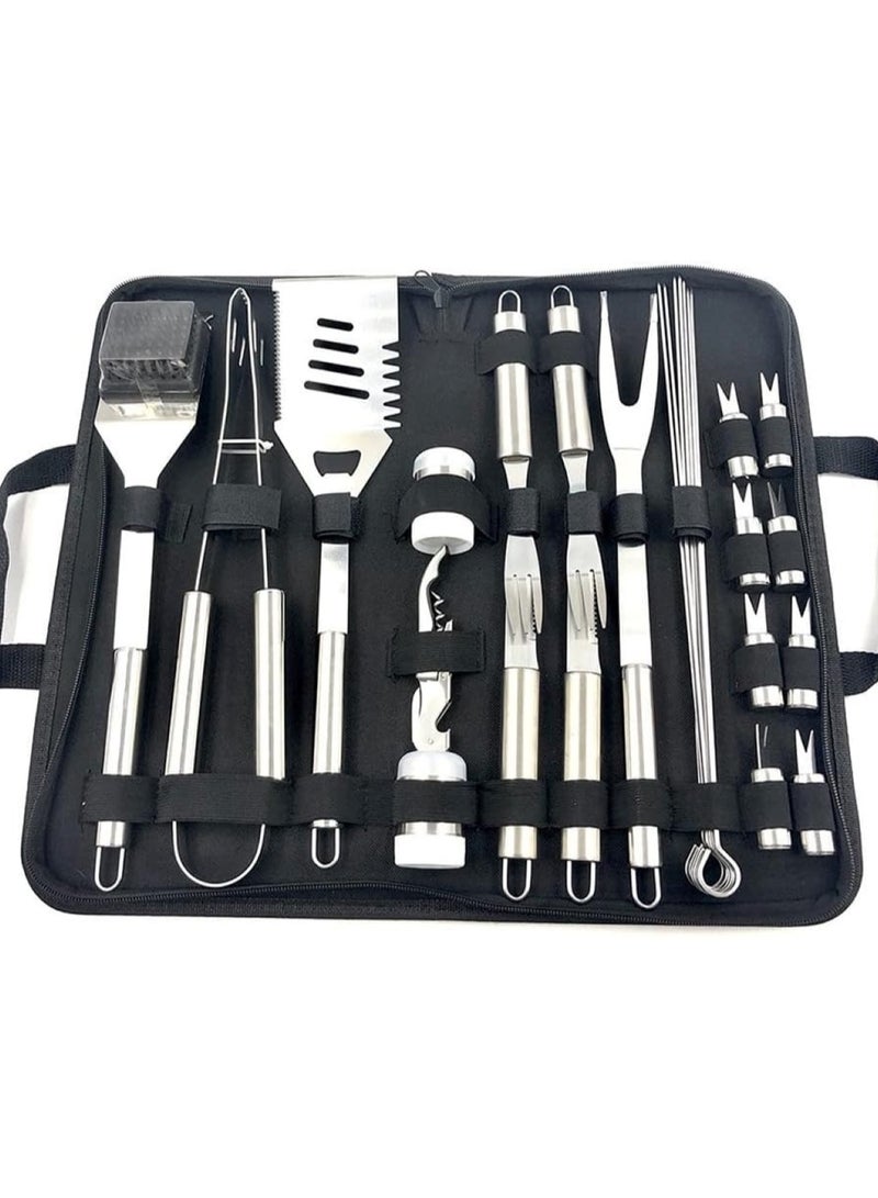 29-Piece Stainless Steel BBQ Tool Set with Black Carrying Bag for Outdoor Grilling - Image 1