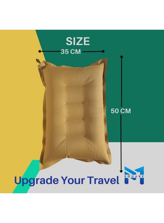 PM SQUARE Cotton Blend Inflatable Soft Portable Khaki Air Pillow With Air Pump For Travel In Train, Bus, Camping, Hostel And Office, Standard - Image 3