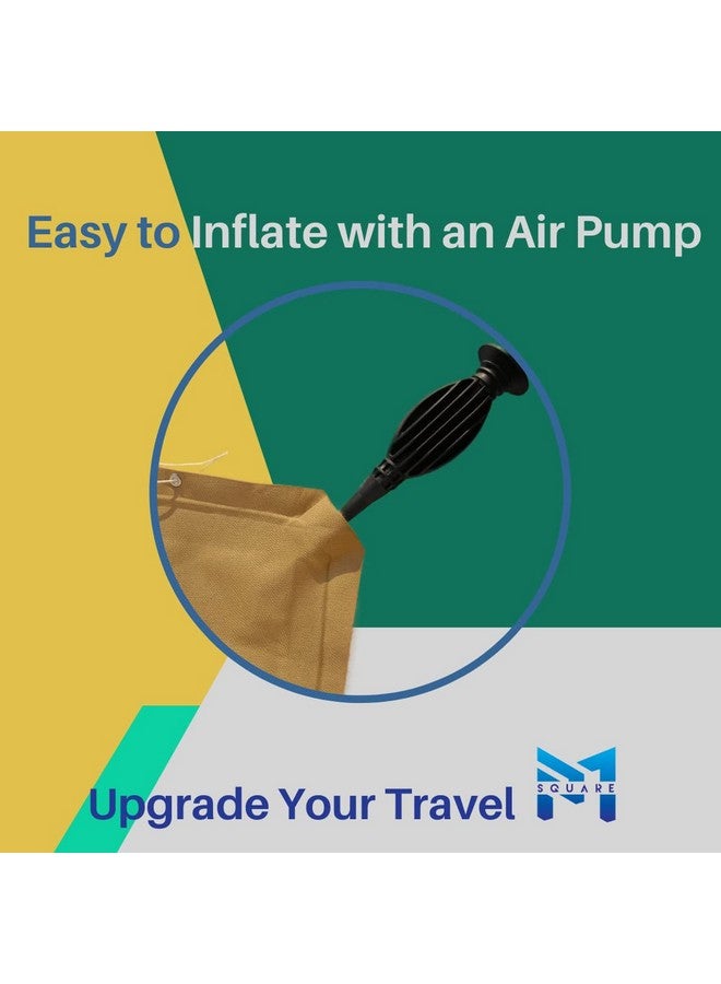 PM SQUARE Cotton Blend Inflatable Soft Portable Khaki Air Pillow With Air Pump For Travel In Train, Bus, Camping, Hostel And Office, Standard - Image 5