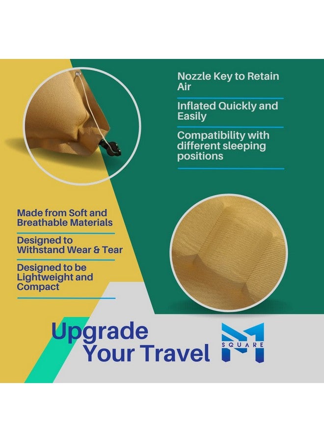 PM SQUARE Cotton Blend Inflatable Soft Portable Khaki Air Pillow With Air Pump For Travel In Train, Bus, Camping, Hostel And Office, Standard - Image 2
