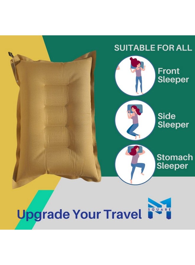 PM SQUARE Cotton Blend Inflatable Soft Portable Khaki Air Pillow With Air Pump For Travel In Train, Bus, Camping, Hostel And Office, Standard - Image 4