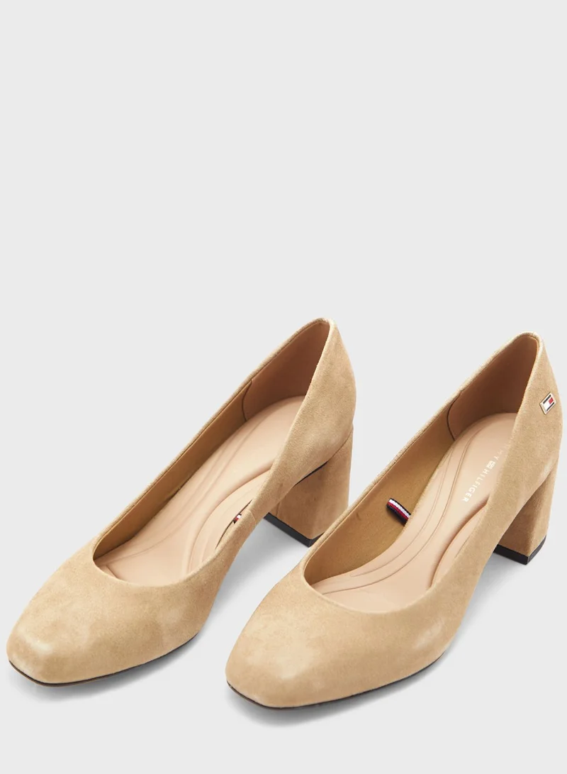 TOMMY HILFIGER Suede Mid Heel Block Platform Pumps