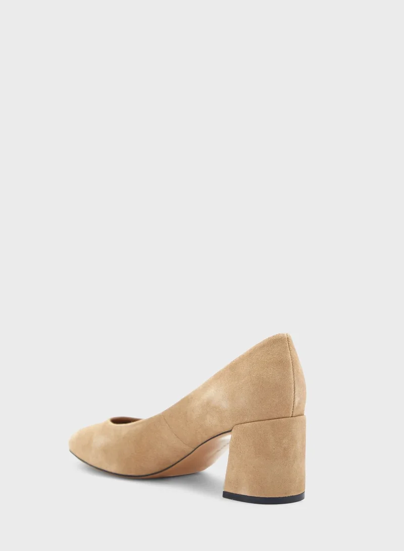 TOMMY HILFIGER Suede Mid Heel Block Platform Pumps