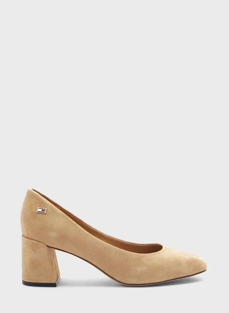 TOMMY HILFIGER Suede Mid Heel Block Platform Pumps