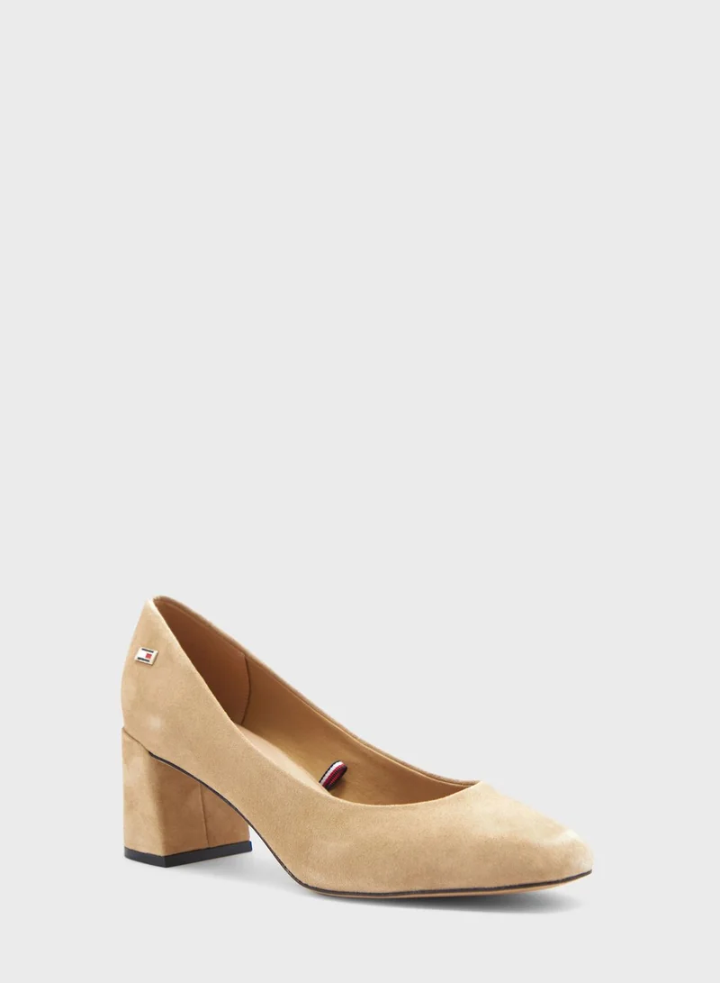 TOMMY HILFIGER Suede Mid Heel Block Platform Pumps