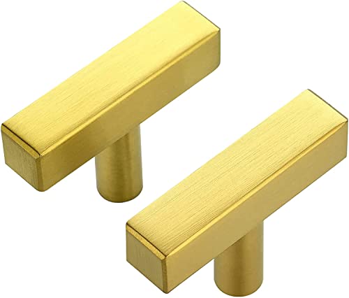 Ravinte 30 Pack Gold T Bar Cabinet Knobs 2 Inch Square Cabinet Pulls Brushed Brass Single Hole Kitchen Cabinet Handles - Image 1
