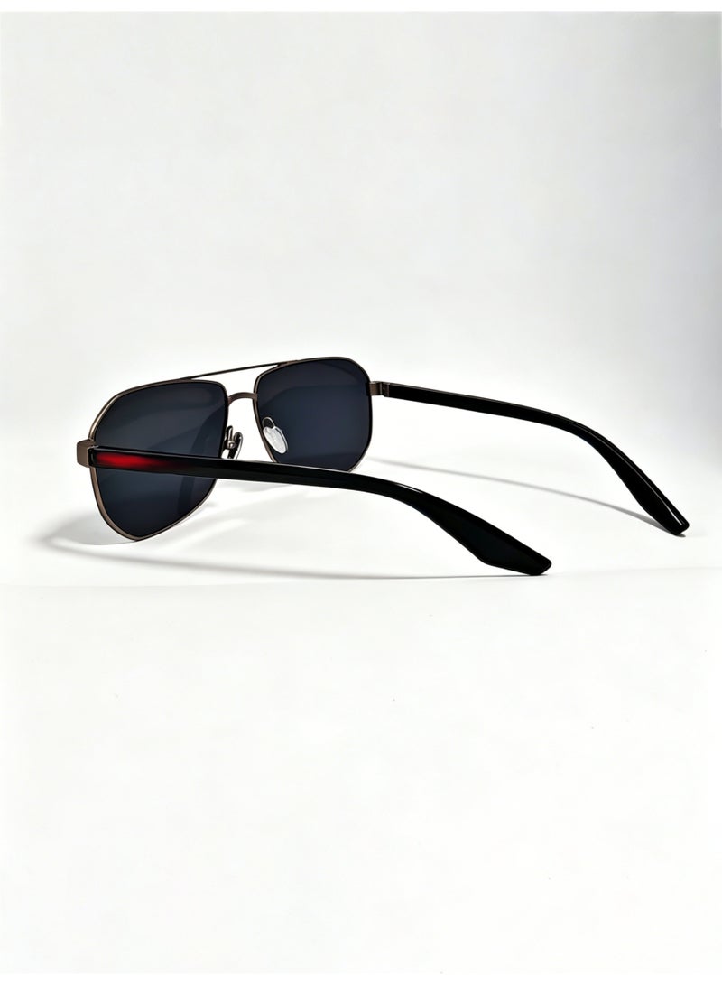 Aviator Sunglasses for Men & Women, Matte Gunmetal Metal Frame with Black Lenses - Image 2