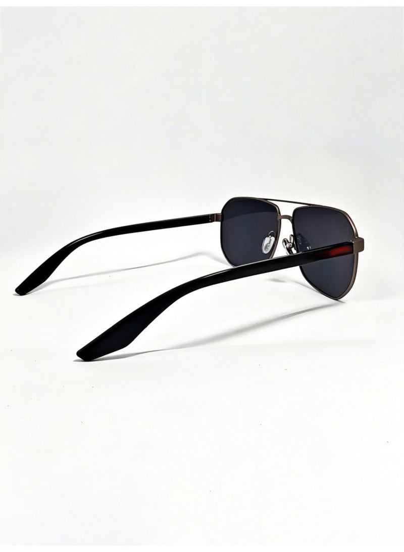 Aviator Sunglasses for Men & Women, Matte Gunmetal Metal Frame with Black Lenses - Image 3