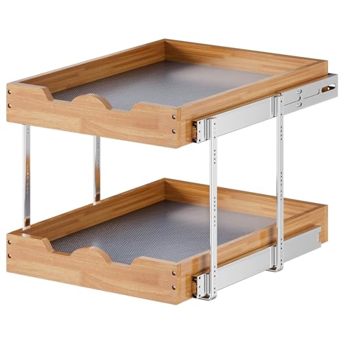 OCG 2 Tier Pull Out Cabinet Organizer (20"W x 21"D), Heavy-Duty Slide out Wood Drawer Shelf, Pull Out Drawer for Cabinets, Base Cabinet Organization for Kitchen, Pantry, Bathroom - Image 1