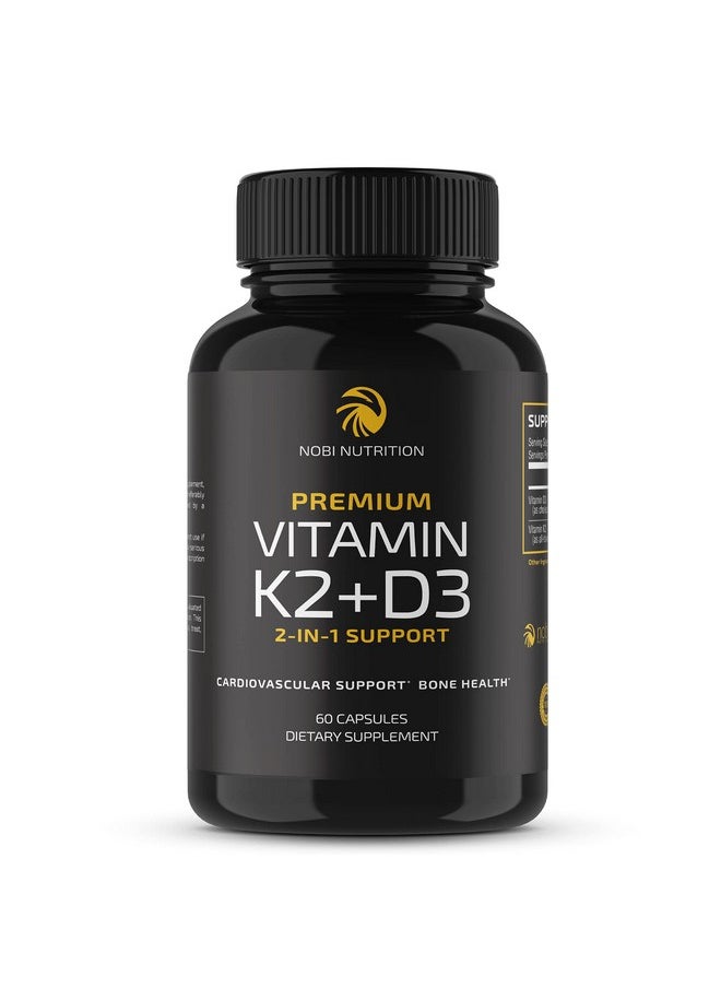 Nobi Nutrition - Vitamin D3 K2 Supplement; Support Immune System Strong Bones & Teeth; Vitamin D3 5000 Iu (125Mcg); Vitamin K2 Mk7 (100Mcg); Calcium (210Mg); With Bioperine; 3Rdparty Tested 60 Capsules - Image 1