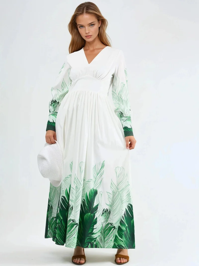 جينيفر Tropical Floral Print Maxi Dress