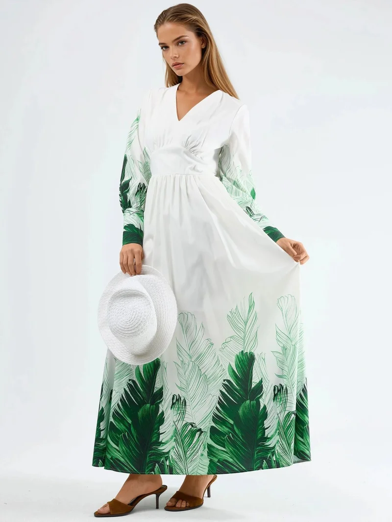 جينيفر Tropical Floral Print Maxi Dress