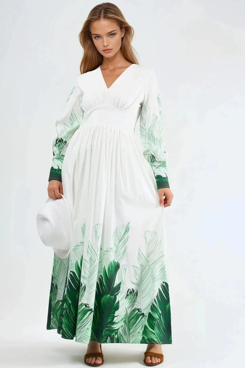 جينيفر Tropical Floral Print Maxi Dress