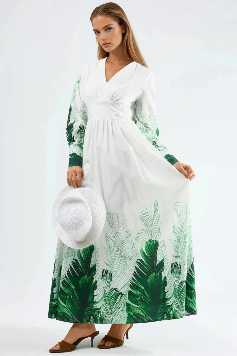 جينيفر Tropical Floral Print Maxi Dress