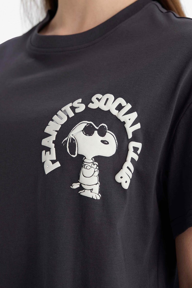 DeFacto Grey Woman Snoopy Crew Neck Printed Oversize T-Shirt Casual - Image 5