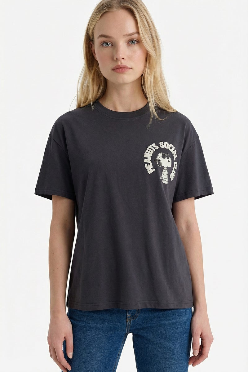 DeFacto Grey Woman Snoopy Crew Neck Printed Oversize T-Shirt Casual - Image 3