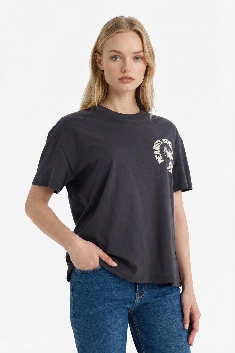DeFacto Grey Woman Snoopy Crew Neck Printed Oversize T-Shirt Casual - Image 4
