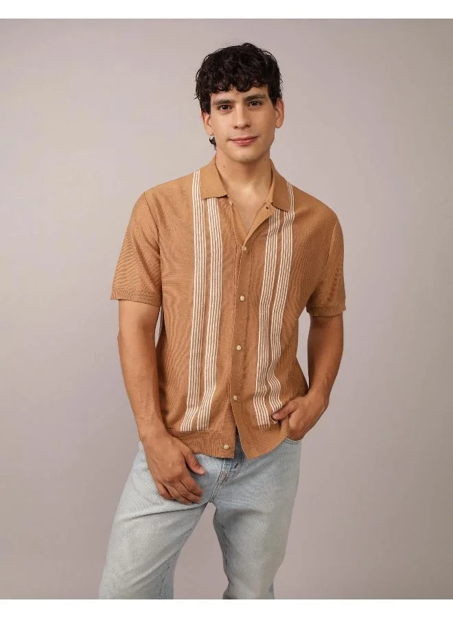 AE Button-Up Striped Sweater Polo